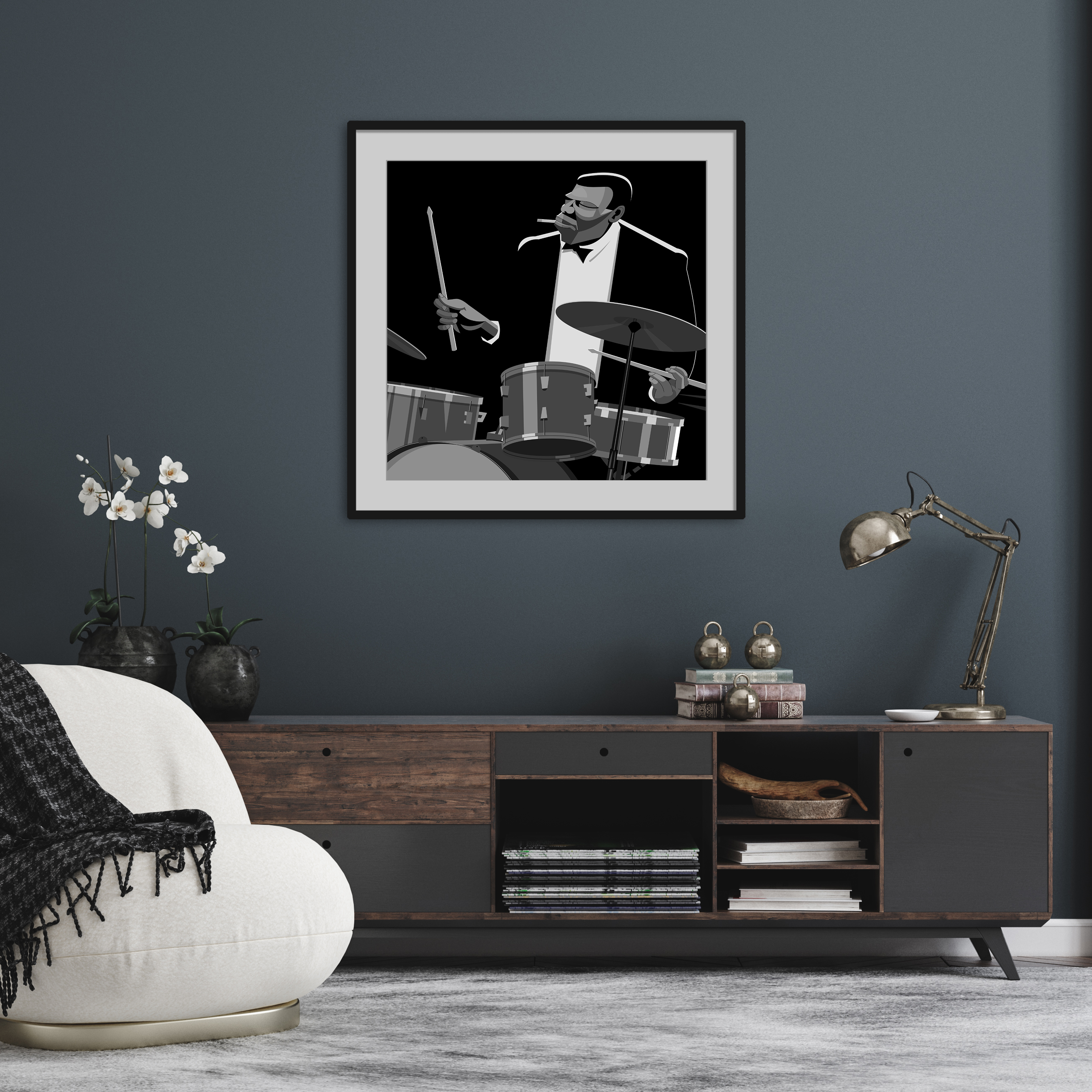 Elvin Jones jazz art framed