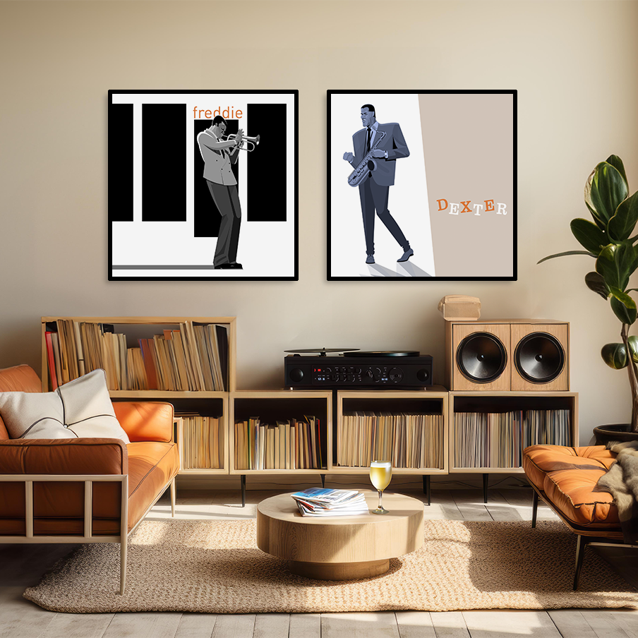 Freddie Hubbard trumpet Dexter Gordon sax jazz art framed