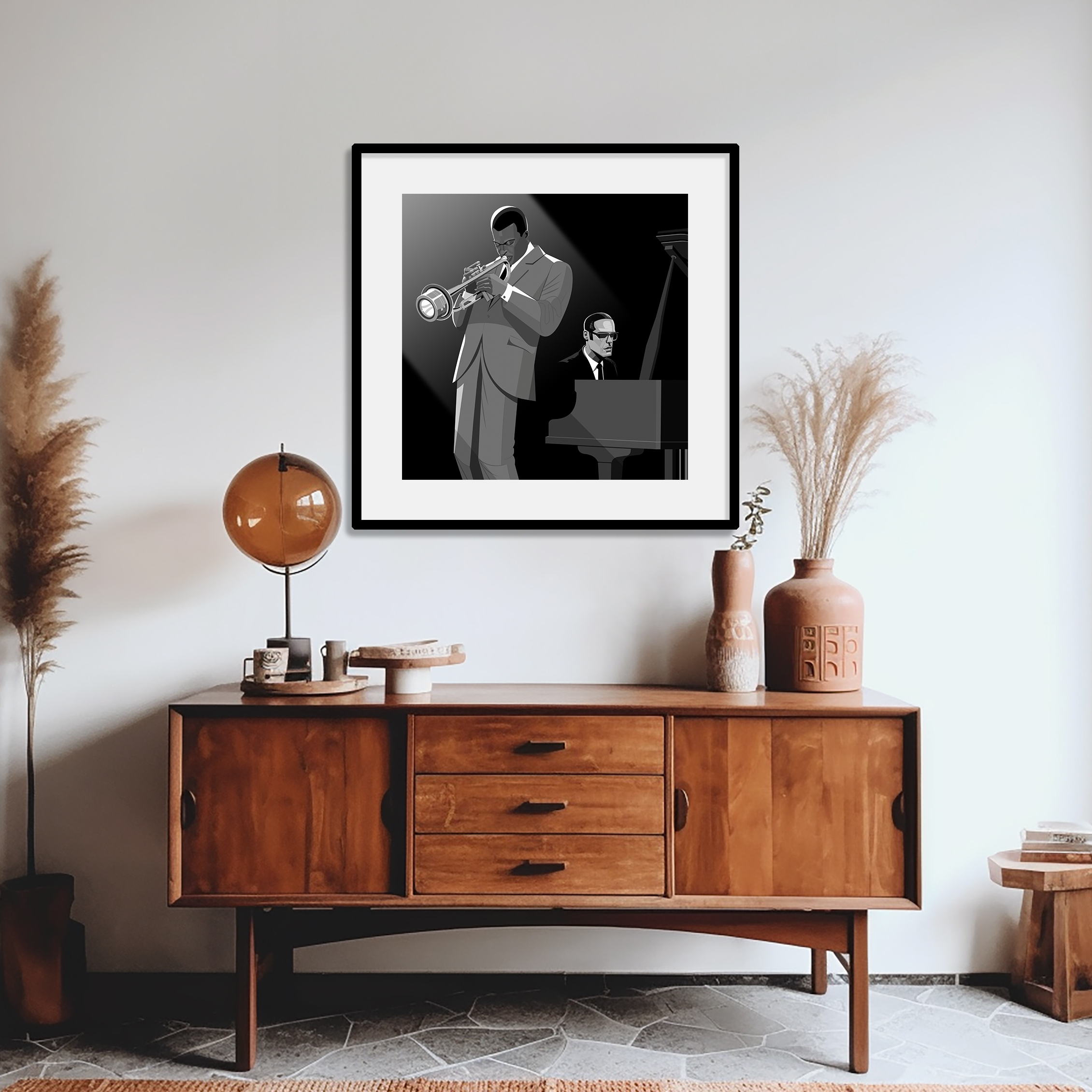 Miles Davis Bill Evans trumpet piano jazz art framed