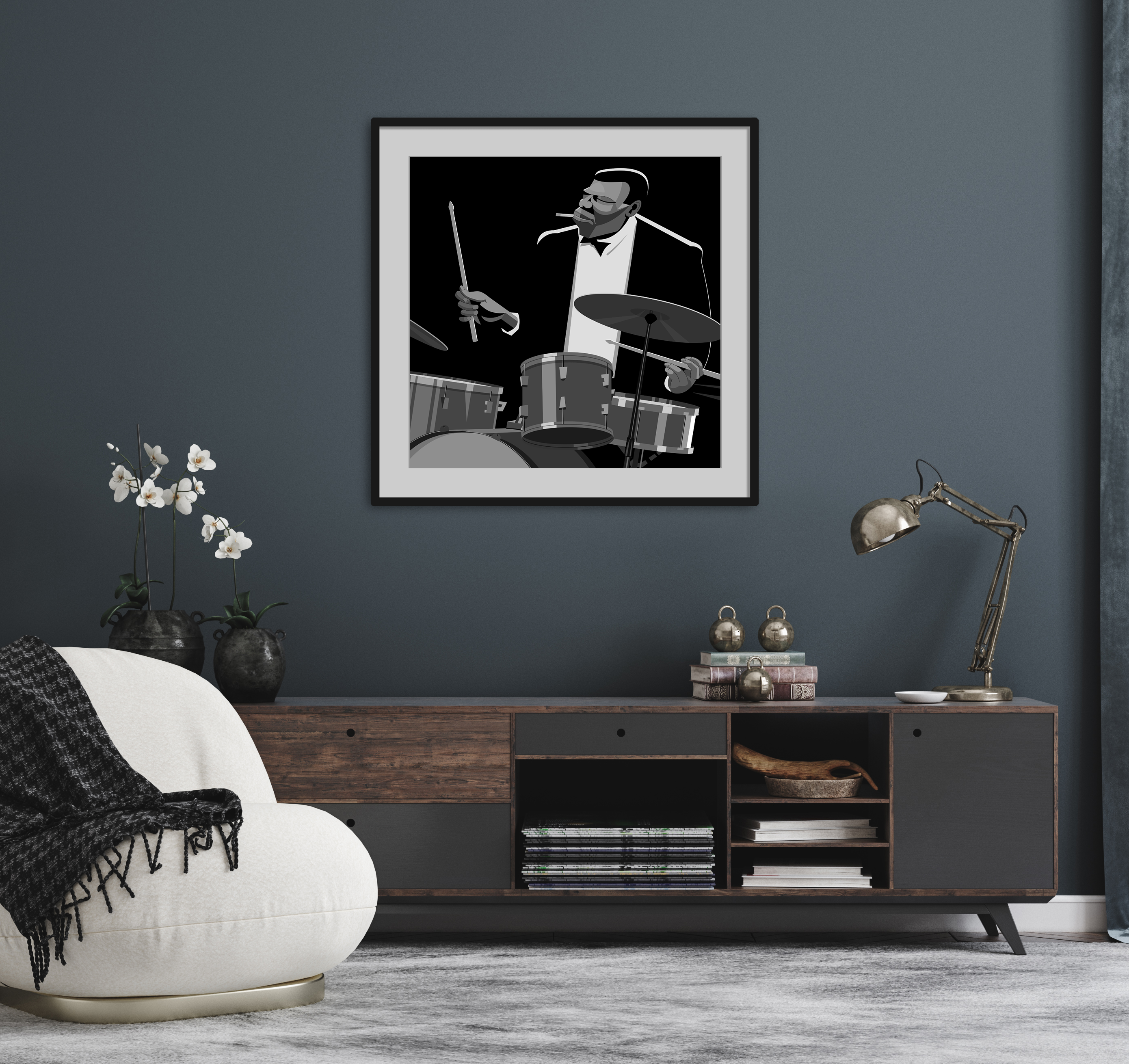 Elvin Jones jazz art framed