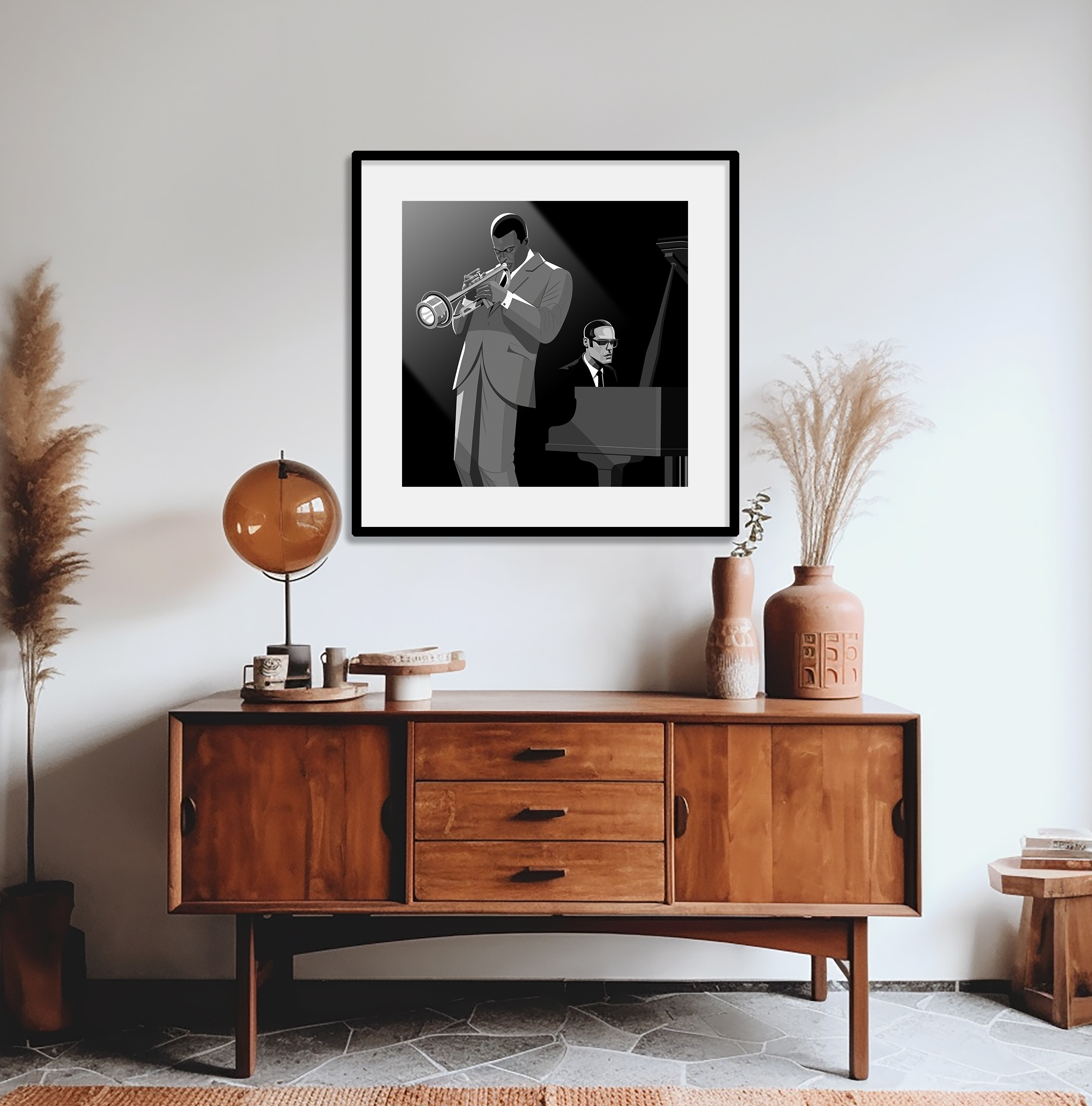 Miles Davis Bill Evans trumpet piano jazz art framed
